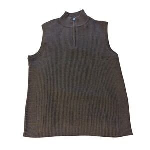 Murano Mens Extra Fine Merino Wool Quarter Zip Sweater Vest Brown Ribbed Size M